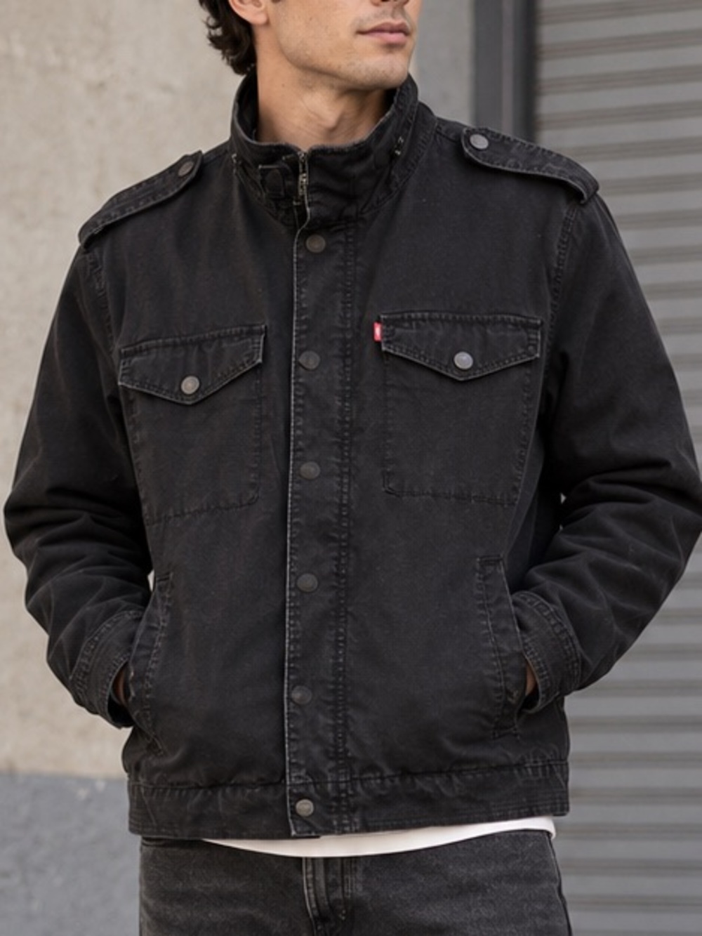 Levis Black Military Field Jacket Mens Large Utility Streewear